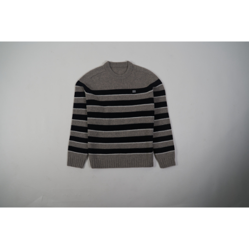 Crew Neck Sweater in Striped Wool Light Grey/Black 2AE4B896T.06BK