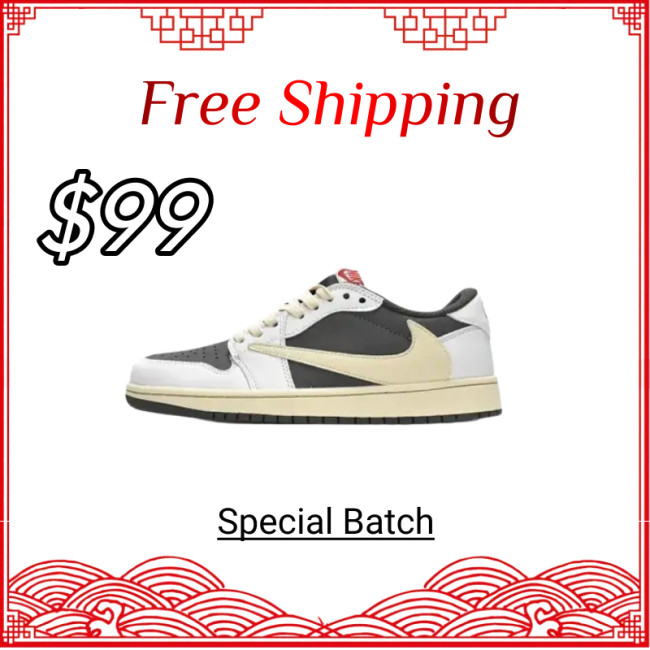 [Special Batch]Free Shipping Travis Scott x Air Jordan 1 Low White BrownBarb DM7866-162