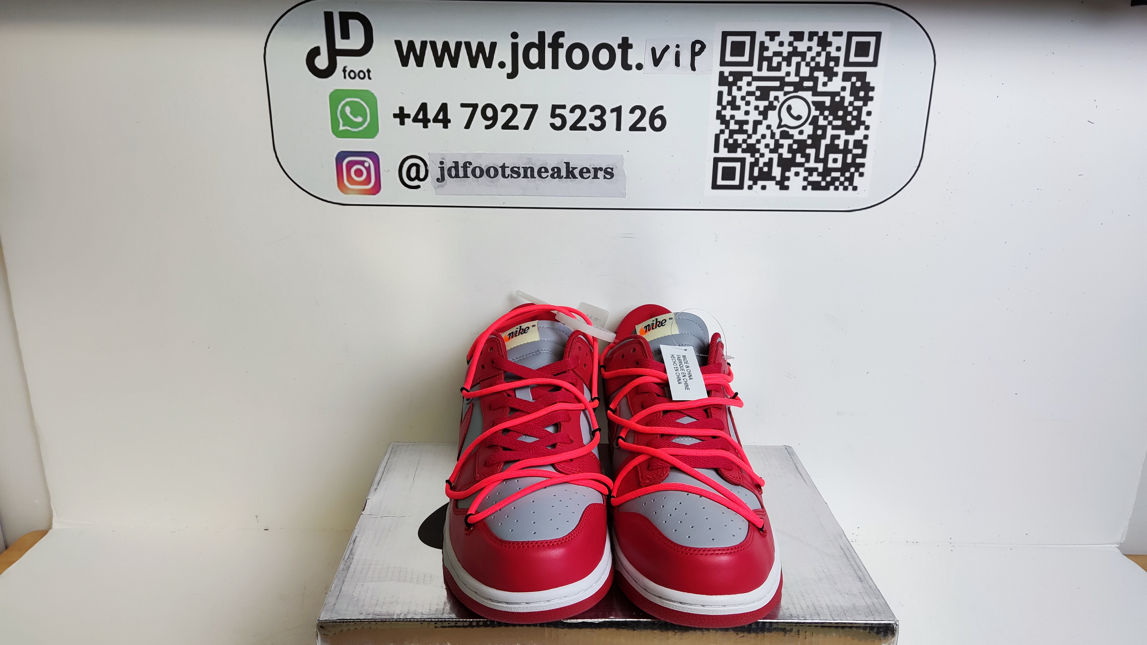 QC Replica Nike Dunk Low Off-White University Red From Jdfoot