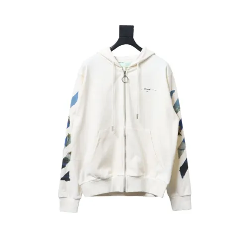 Off White Oil Painting Print Zip Hoodie