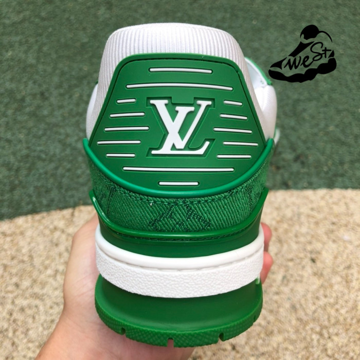 Louis Vuitton Trainer Green Monogram Denim White