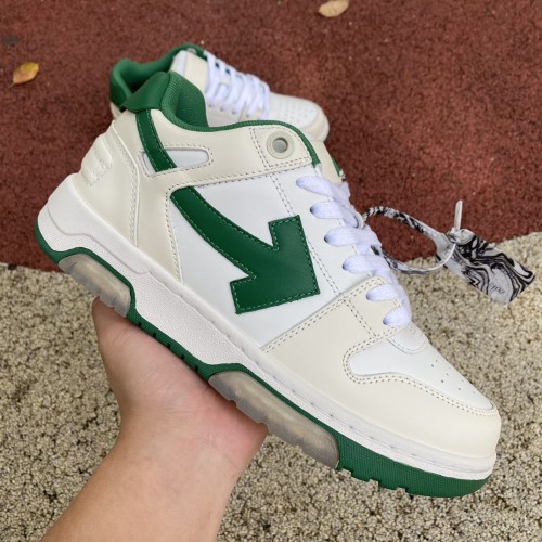 OFF-WHITE Out Of Office OOO Low Tops White Green