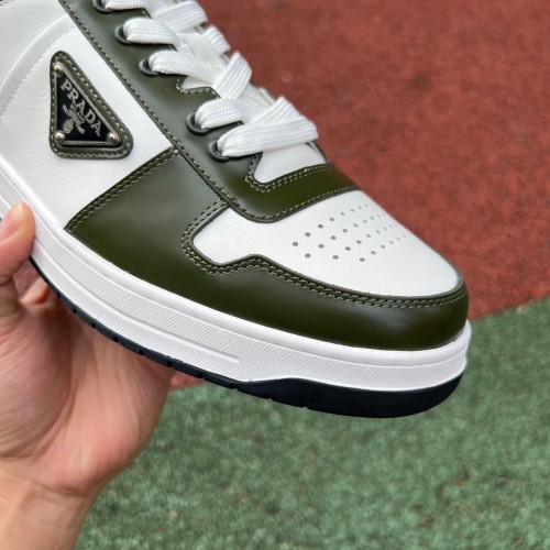 Prada Downtown Low Top Sneakers Leather White Green