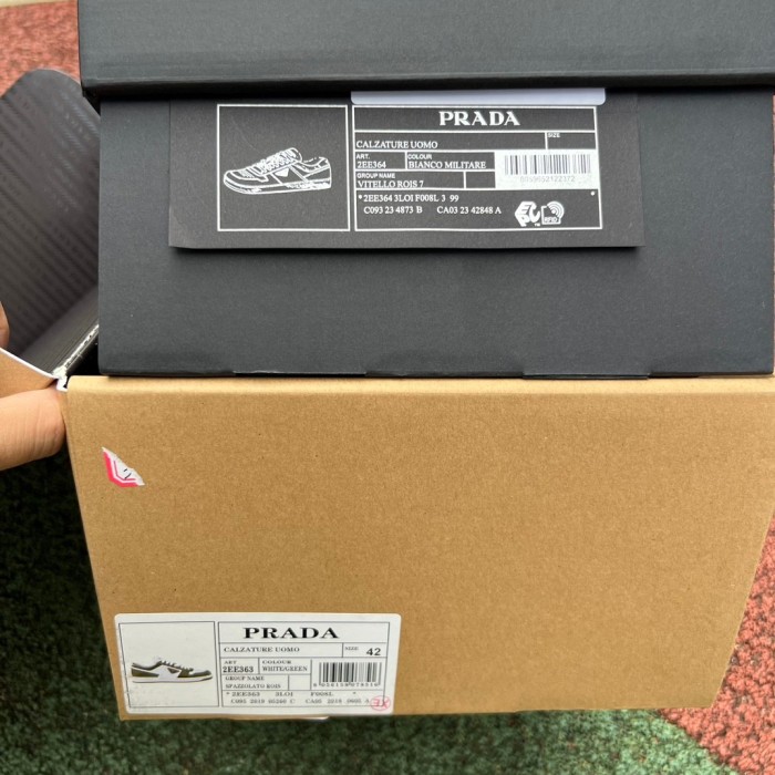 Prada Downtown Low Top Sneakers Leather White Green