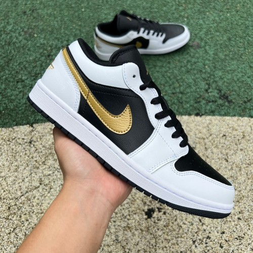 Air Jordan 1 Low White Black Metallic Gold Swoosh