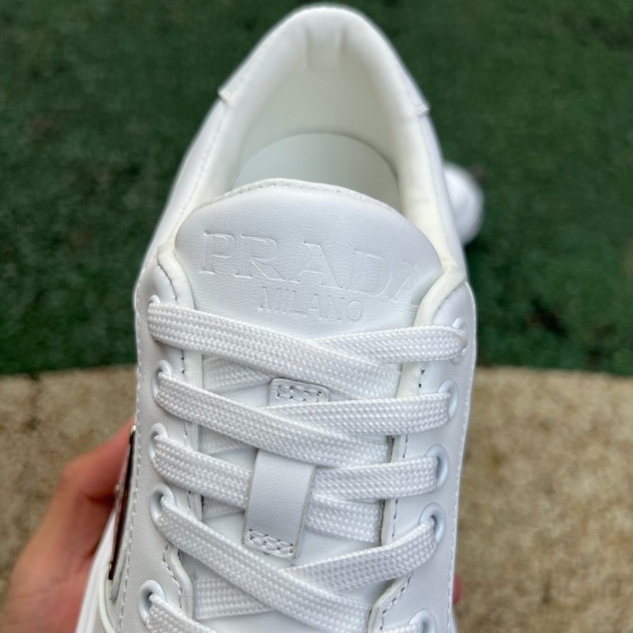 Prada Downtown Low Top Sneakers Leather White Silver