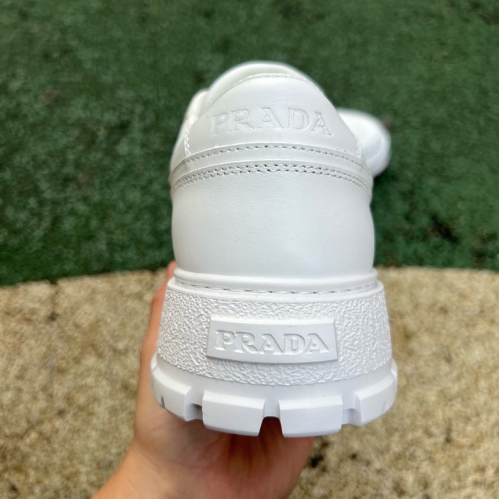 Prada Downtown Low Top Sneakers Leather White Silver