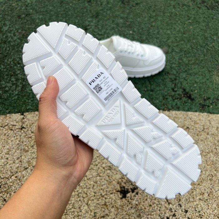 Prada Downtown Low Top Sneakers Leather White Silver