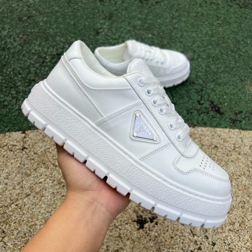 Prada Downtown Low Top Sneakers Leather White Silver