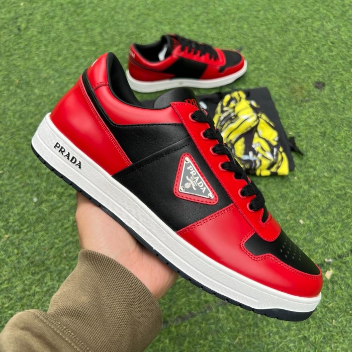 Prada Downtown Low Top Sneakers Leather Red and Black