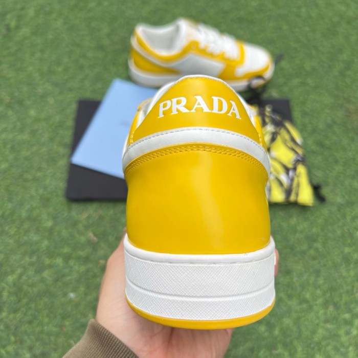 Prada Downtown Low Top Sneakers Leather White Yellow Sun
