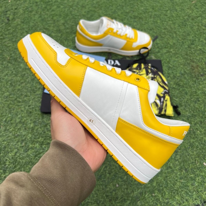 Prada Downtown Low Top Sneakers Leather White Yellow Sun
