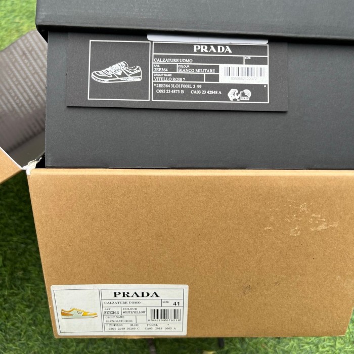 Prada Downtown Low Top Sneakers Leather White Yellow Sun