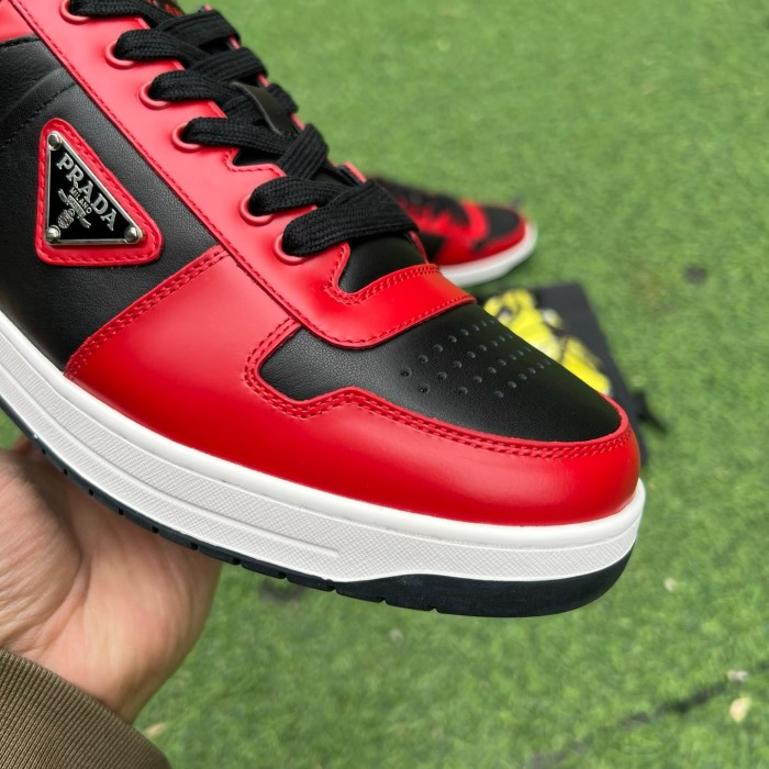 Prada Downtown Low Top Sneakers Leather Red and Black
