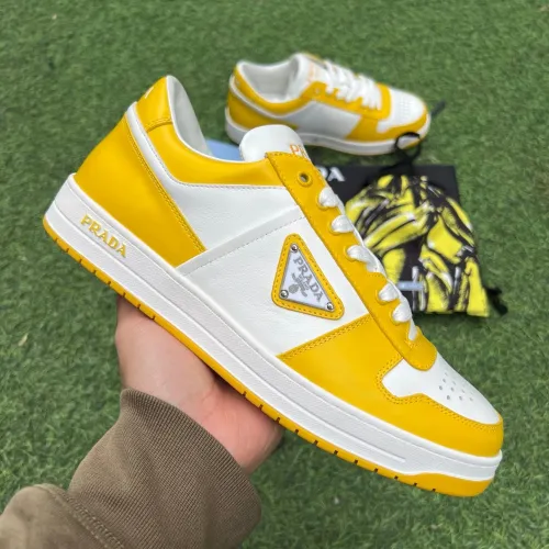 Prada Downtown Low Top Sneakers Leather White Yellow Sun