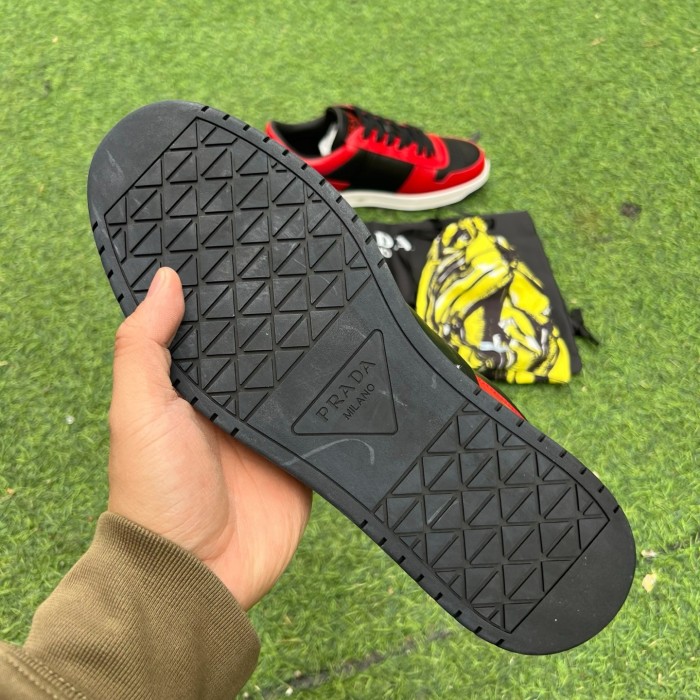 Prada Downtown Low Top Sneakers Leather Red and Black