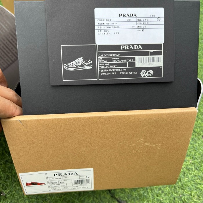 Prada Downtown Low Top Sneakers Leather Red and Black