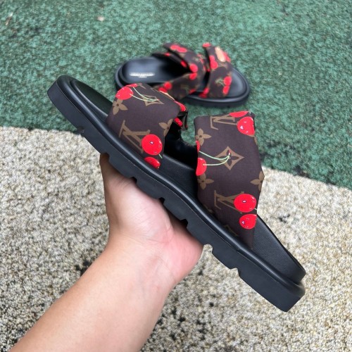 Louis Vuitton Cherry Pool Pillow Flat Comfort Mule x Takashi Murakami Brown Monogram Cherry