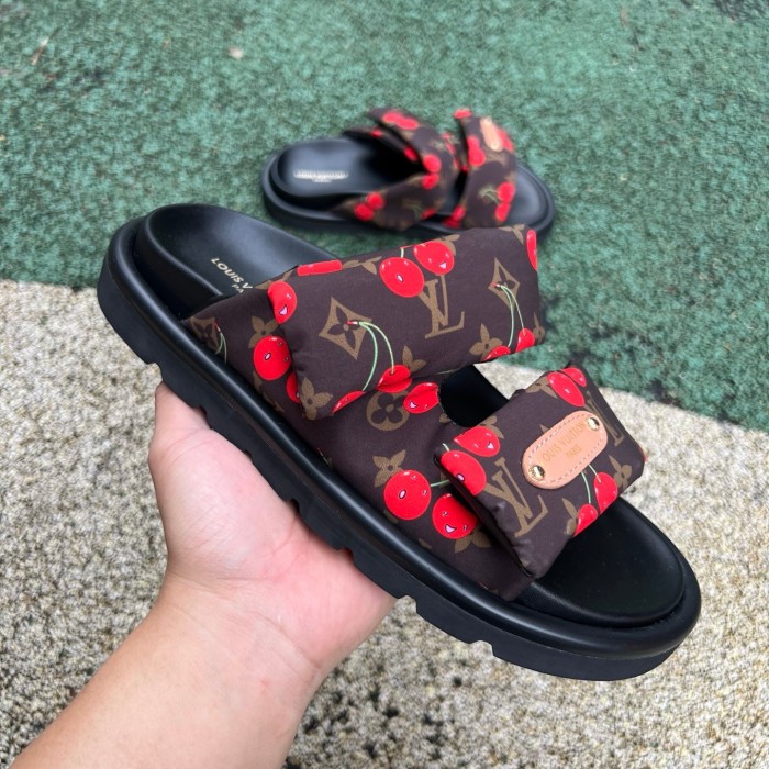 Louis Vuitton Cherry Pool Pillow Flat Comfort Mule x Takashi Murakami Brown Monogram Cherry