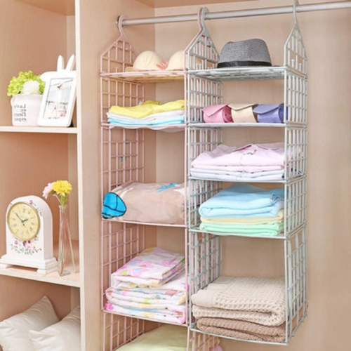 Foldable hanging storage rack, multi-layer wardrobe, organizes and organizes storage
