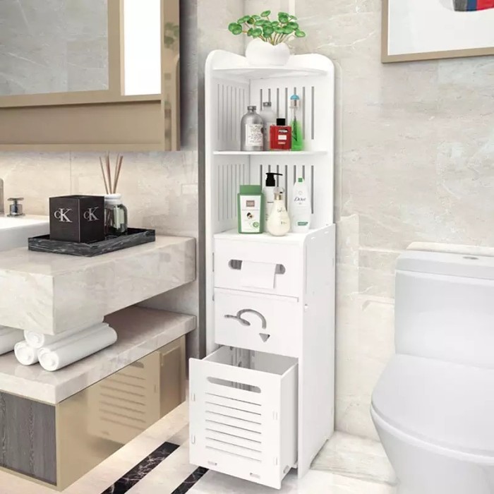 Floor-standing sanitary storage cabinet
