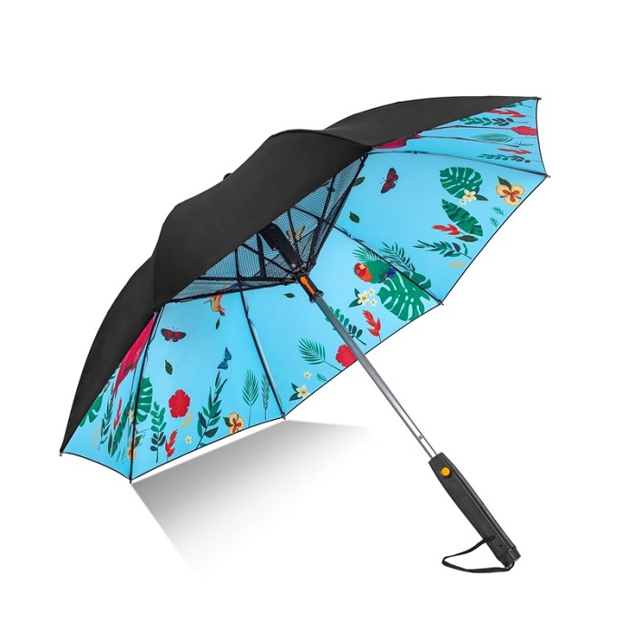 Umbrella with fan and spray