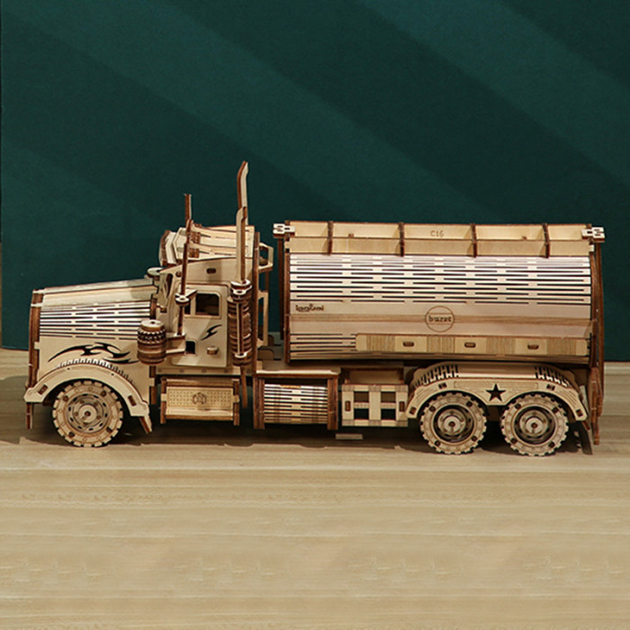 Wooden 3D Assemble Building Blocks Toys for Adults DIY Difficult Oil Tank Truck Saving Pot Puzzle Toy Mechanical Gears Car Gifts