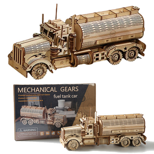 Wooden 3D Assemble Building Blocks Toys for Adults DIY Difficult Oil Tank Truck Saving Pot Puzzle Toy Mechanical Gears Car Gifts