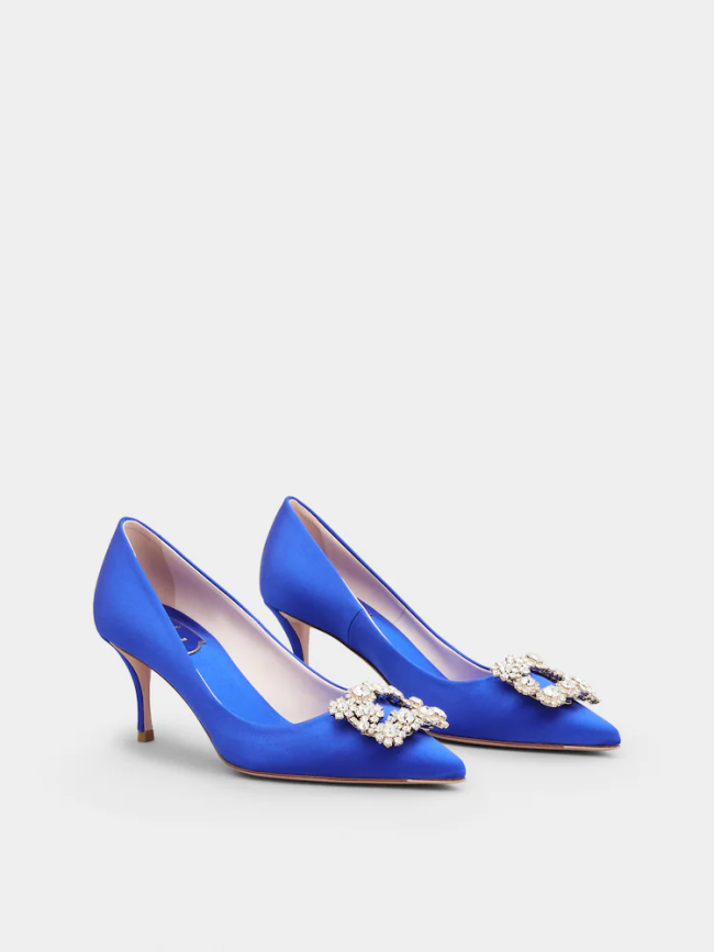 roger vivier flower strass buckle pumps in satin