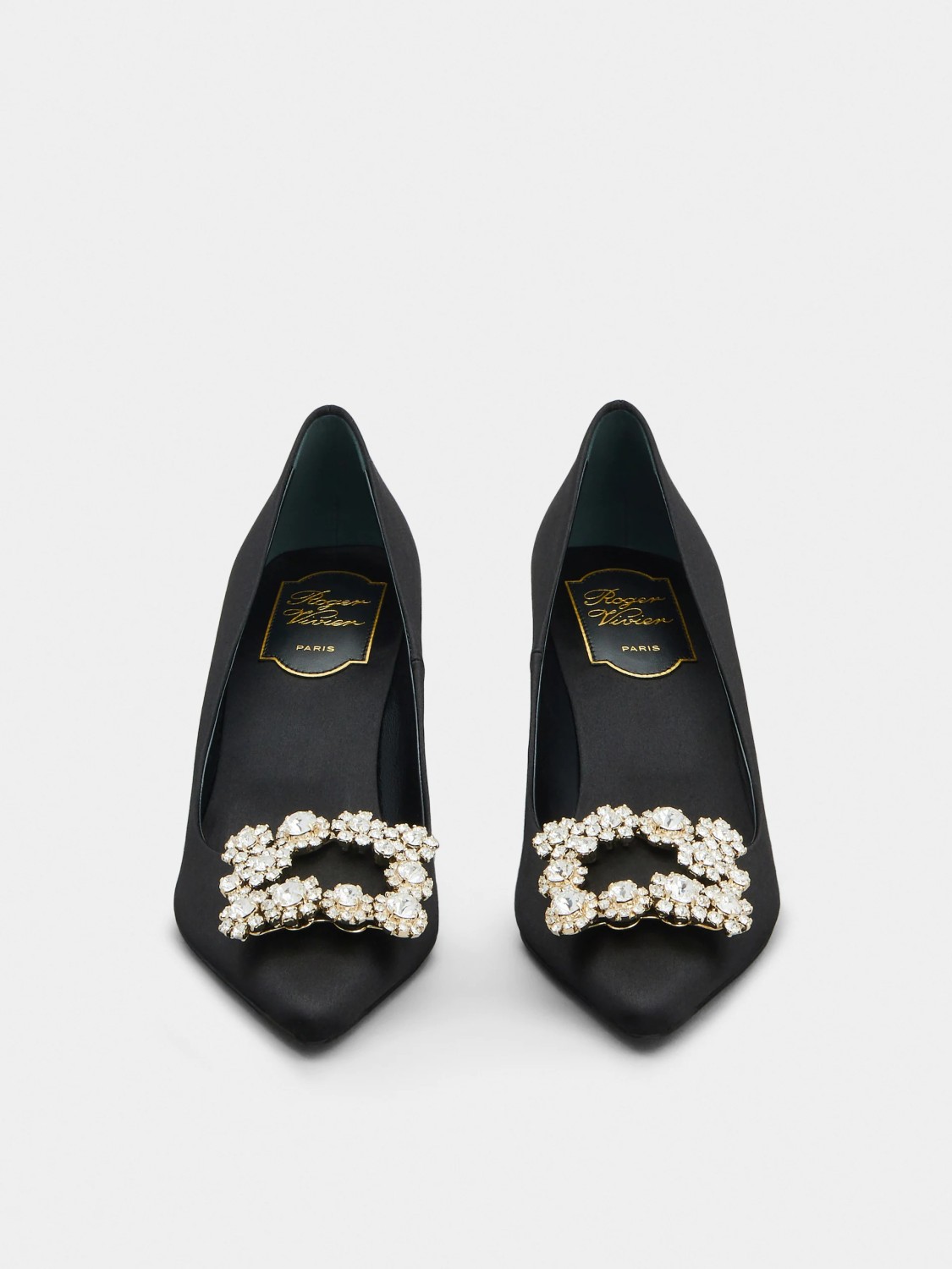 roger vivier flower strass buckle pumps in satin