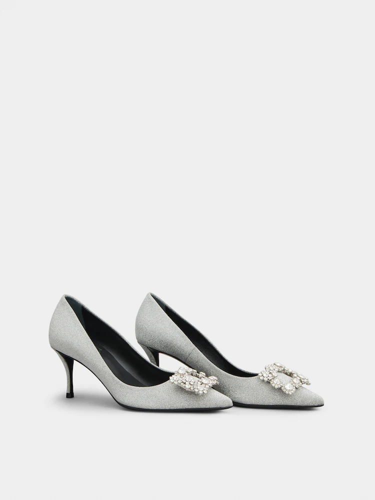 roger vivier flower strass buckle pumps in satin
