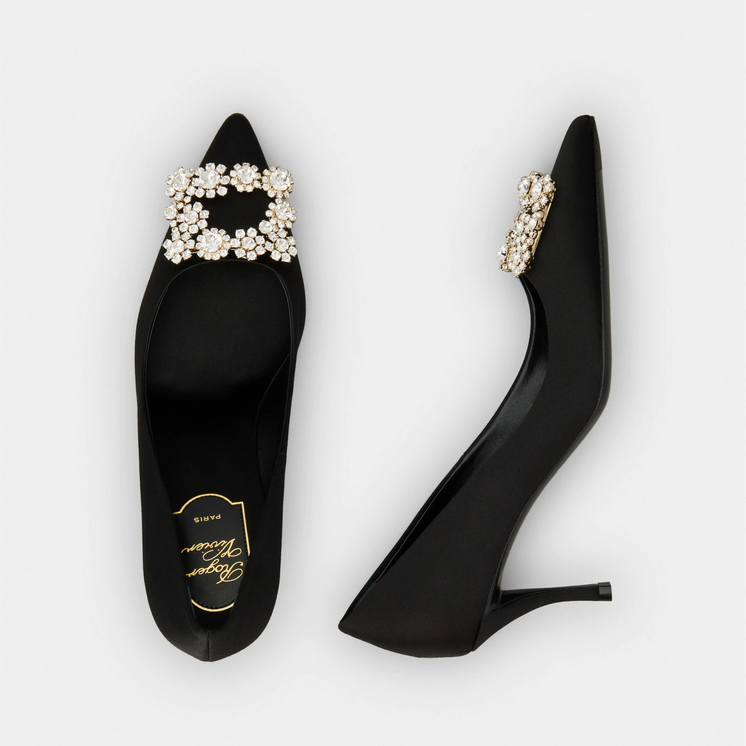 roger vivier flower strass buckle pumps in satin
