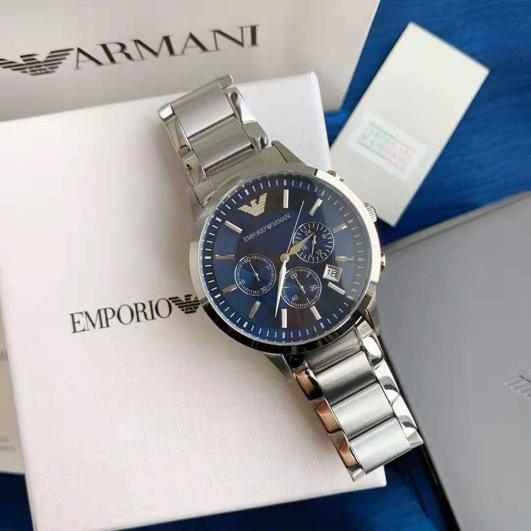 men's blue dial stainless steel chronograph emporio armani watch ar2448