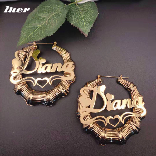 With Heart-shaped Personality Stainless Steel Hiphop Bamboo Hoop Earring Gift Dropshipping