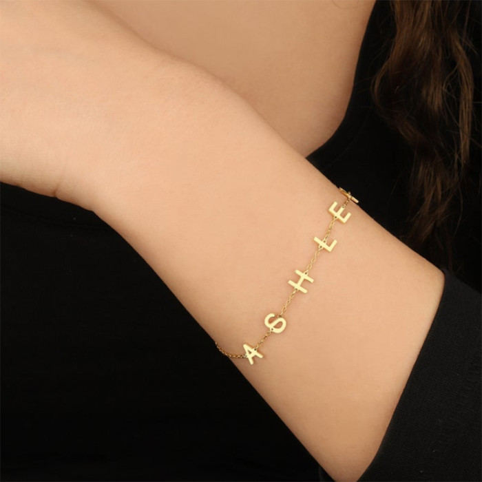 Personalized Custom Name Bracelet/26 Letters Stainless Steel Rose Gold Jewelry Dainty Women Bracelet Personalized Gift