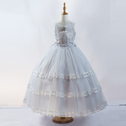 OEM/ODM High Quality White Ball Gown Beading Hard Net Long Communion Dresses
