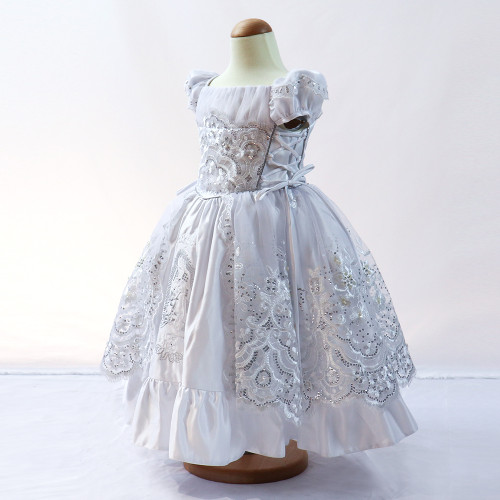 OEM/ODM High Quality White Ball Gown Beading Hard Net Long Communion Dresses for Baby Girl