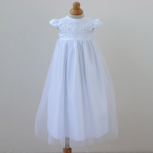 OEM/ODM High Quality White Beading Hard Net Long Communion Dresses for Baby Girl