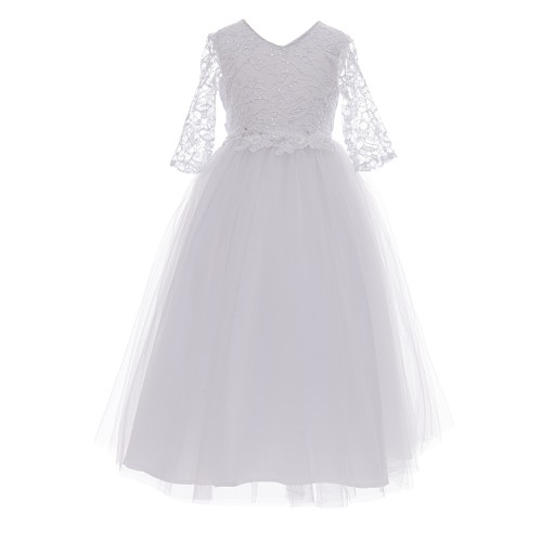 Top Quality White Ball Gown Beadiong Communion Dresses for Girl