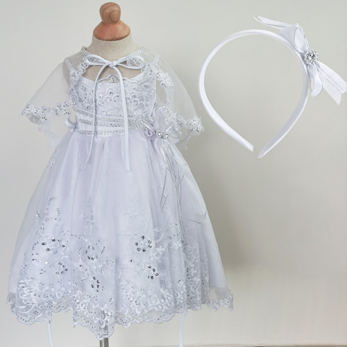 White Beading Hard Net Communion Dresses