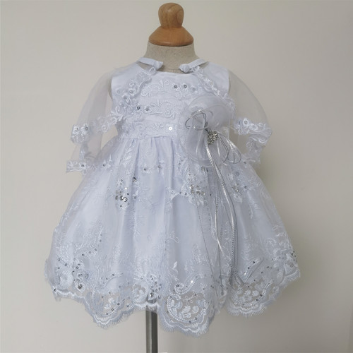 White Ball Gown Beading Hard Net Communion Dresses for Baby Girl
