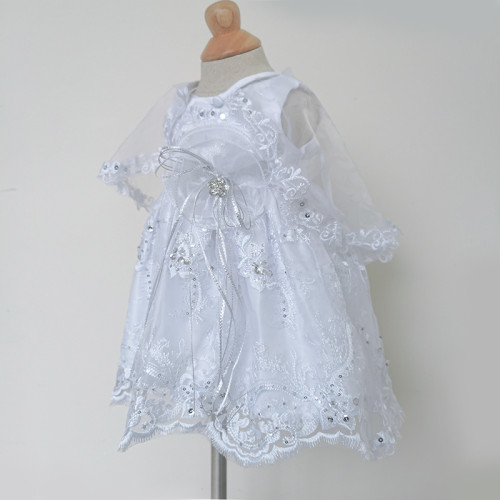 White Ball Gown Beading Hard Net Communion Dresses for Baby Girl