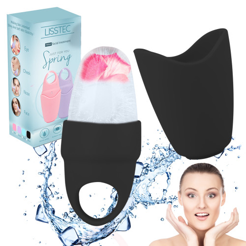 Lisstec Facial Ice Roller Cube Skin Care Beauty Silicone Ice Mold for Face Beauty Gua Sha Tool Massage Gifts for Women（Black)