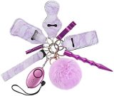 Keychain Set for Woman with Personal Safety Alarm, Kubaton Window Breaker Tool, Pom Pom and Lip Balm Lanyard Wirstlet