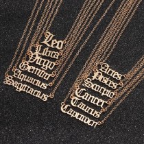 Drivworld Fashion Creative Twelve Constellation Zodiac  Necklace Retro English Letter Necklace