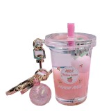 Ready To Ship Peach Bubble Boba Milk Tea Keychains Small Order Accepted Cute Keyring for Suovenir Gift