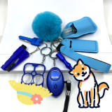 Safety Keychain for Women Set with Alarm Pom Pom Wristlet Keychain Bottle Opene Lip Balm Holder Hand Wash Holder