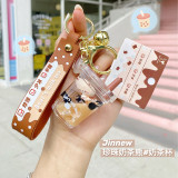Ready To Ship Peach Bubble Boba Milk Tea Keychains Small Order Accepted Cute Keyring for Suovenir Gift