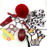Safety Keychain for Women Set with Alarm Pom Pom Wristlet Keychain Bottle Opene Lip Balm Holder Hand Wash Holder