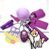 Safety Keychain for Women Set with Alarm Pom Pom Wristlet Keychain Bottle Opene Lip Balm Holder Hand Wash Holder